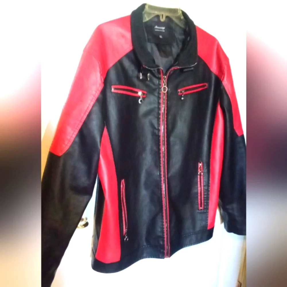 Shaweigi | Jackets & Coats | Black And Red Leather Jacket | Poshmark